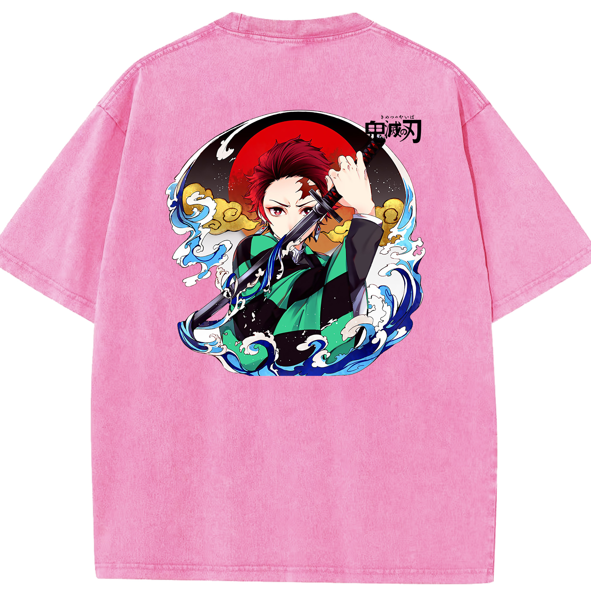 （画像用） 鬼滅の刃 竈門 炭治郎／かまど たんじろう Kamado Tanjirou 綿100% ヴィンテージ風 半袖Tシャツ（背面プリント）